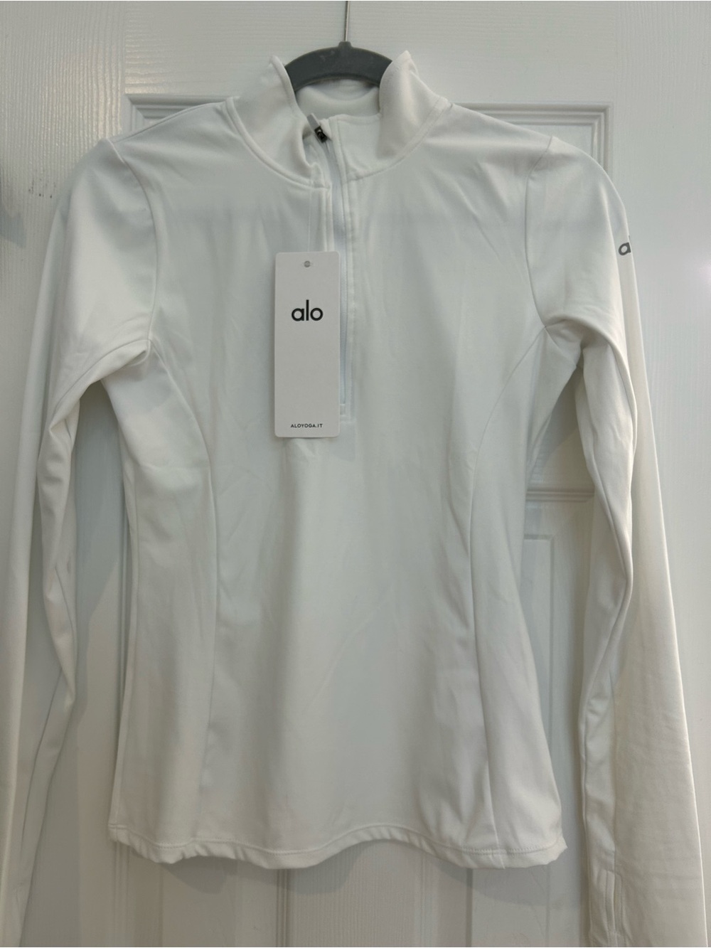 ALO Yoga White Zip-Front Long Sleeve Top